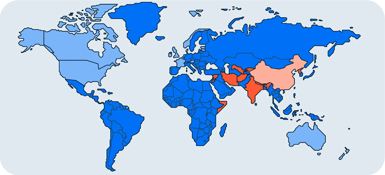 禁令国家地图。